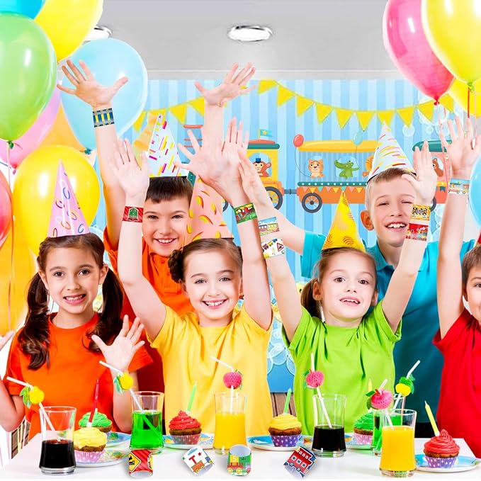 48 PCS Train Slap Bracelets Party Favors Train Wristbands Bracelets Goodie Bag Fillers for Train Birthday Decorations Supplies for Class Reward Prizes Gift for Kids Party Favors Birthday Gifts