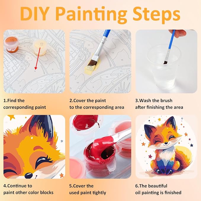 Paint by Numbers Kit for Kids with Frame, Fox Paint by Numbers for Kids Ages 4-8-12, DIY Fox Acrylic Oil Painting for Home Wall Art Decor Gift 7.8x7.8 inch (with Frame Easel)