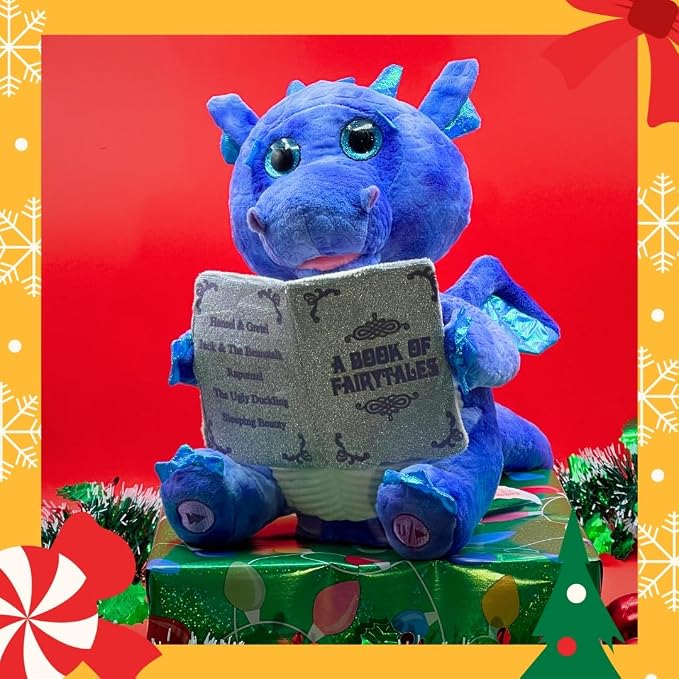 Cuddle Barn | Duncan The Storytelling Dragon with Light Up Eyes |Animated Stuffed Animal Plush Toy | Mouth Moves, Head Sways and Eyes Light Up | Recites 5 Fairy-Tales - 11"