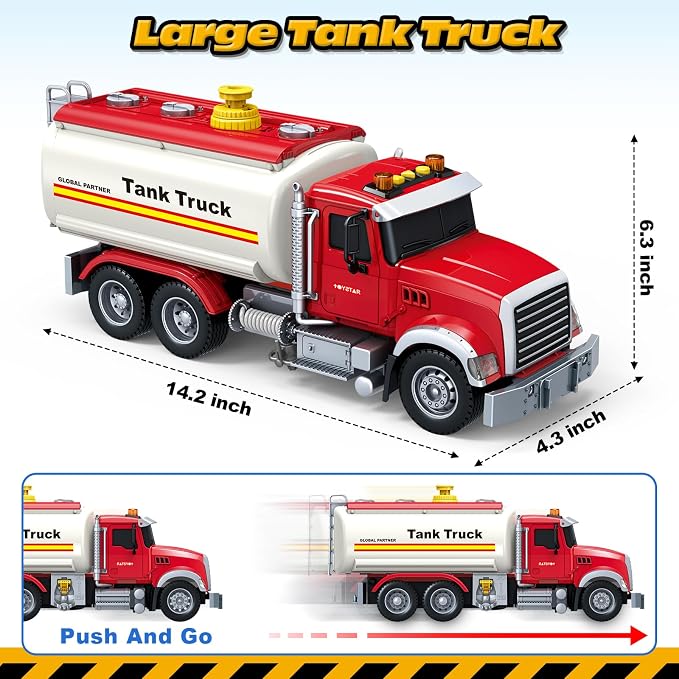 SpringFlower Toy Truck, Boy Toy for 3 4 5 6 Year Old Boys, Oil Tanker Truck Toy with Sound Light and Water Spray Function, Christmas Birthday Gifts for Boys & Girls