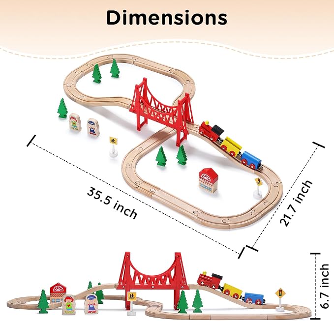 SainSmart Jr. Wooden Train Set for Toddler - Double-Side Wooden Tracks Fits Brio, Thomas, Melissa and Doug - Expandable, Changeable-Kids Wood Toy Train for 3,4,5 Year Old Boys and Girls