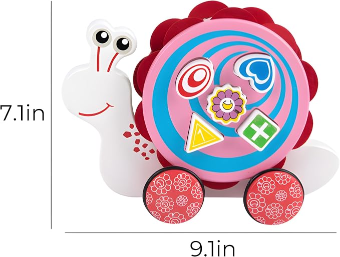 Wooden Pull Along Toy,Snail Pull Toys for Toddlers 1-3