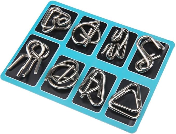 8Pcs Brain Teasers Metal Montessori Puzzle Mind, Logic and IQ Test Game for Adults Unlock Interlock Game