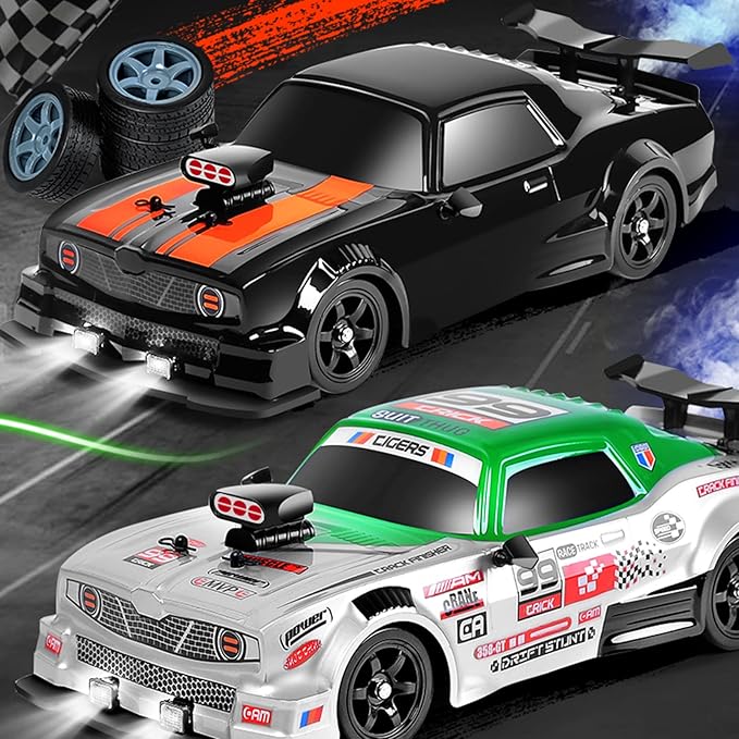 RC Drift Car, Drifting RC Car 2.4GHz 1:16 Remote Control Cars 4WD High Speed Racing Vehicle with LED Lights Two Batteries and Drifting Tires Racing Sport Toy Cars for Adults Boys Girls Kids