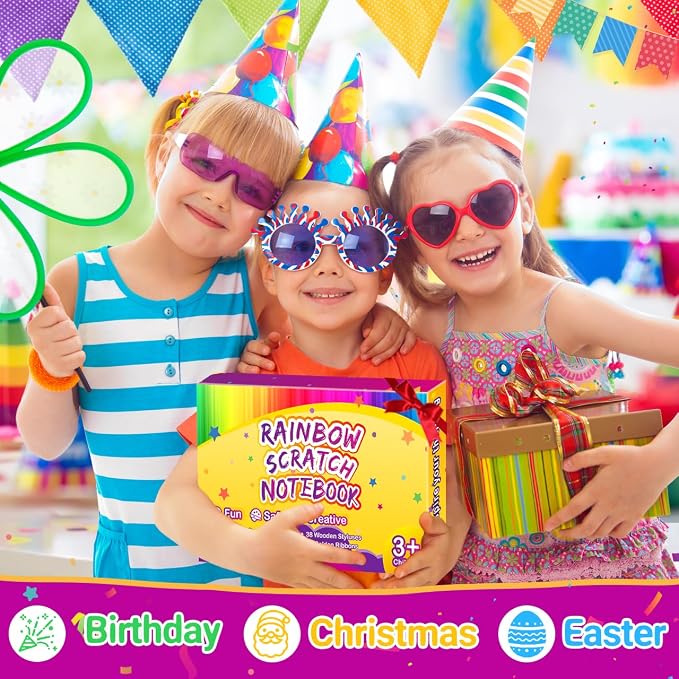 Party Favors for Kids 4-8-12: 36 Pack Scratch Rainbow Art Crafts Notebook, Coloring Book Goodie Bags Stuffers Kit, Bulk Birthday Gift Classroom Prizes Girl Boy Toddler