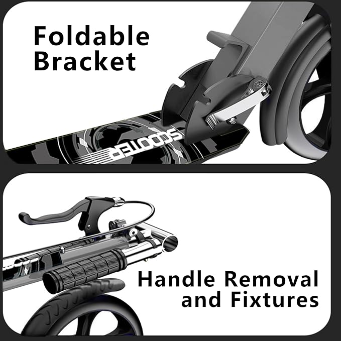 Non-Electric Scooters for Kids 8-12, Teens & Adults - Foldable Commuter Scooter with 8" Wheels, Bell, Hand Brake & Adjustable Height 30"-40.5", 220LB Capacity, Manual Push Scooter for Campus & Park