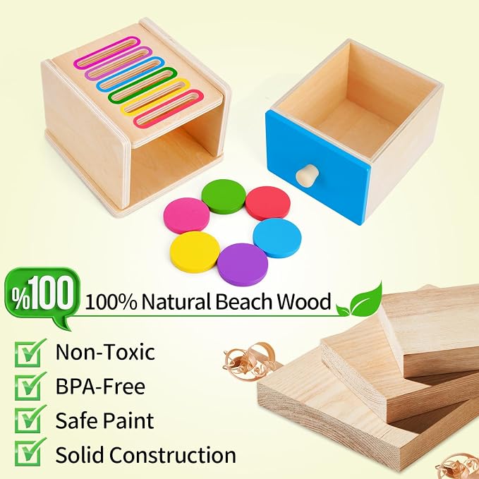 FCSONU Toddlers Montessori Coin Box Toys for 1 2 3 Year Old Boys Girls, Drawer Box Toy for Ages 2-4 Kids, Learning Color Sorting Sensory Toys, Easter Birthday Gifts for Baby 12-18 Months