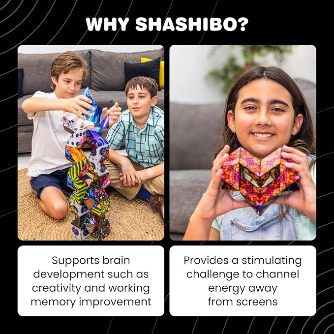 Shashibo Sensory Fidget Toy for Adults & Kids, Stress Relief Fidget Toy for Adults, Teens & Kids, Cool Fidget Toys for Desk, Classroom Must Have, Sensory Shape Shifting Cube, 100+ Possible Shapes