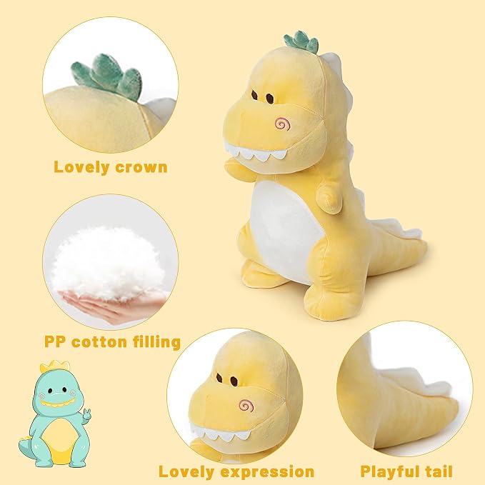 Cute Dinosaur Plush Toy, 15.7" Soft Dino Stuffed Animal Stuffed Dinosaur Plushie Yellow Plush
