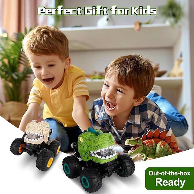 Drefirsa Remote Control Car for Boys Age 4-7 8-12, 50min+ Runtime Dinosaur Monster Truck Toy with Spray, Light, Music, Stunts, Birthday Gift for Boy 3 4 5 6 7 8 9 10 Year Old