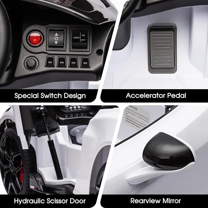 Kids Ride-on Car Licensed McLaren765LT for 3-6Years Old, Electric car 12V Battery Powered Electric Vehicle, w/Parent Remote, Music Player, LED Lights, Smooth Start, 3 Speeds, (White)