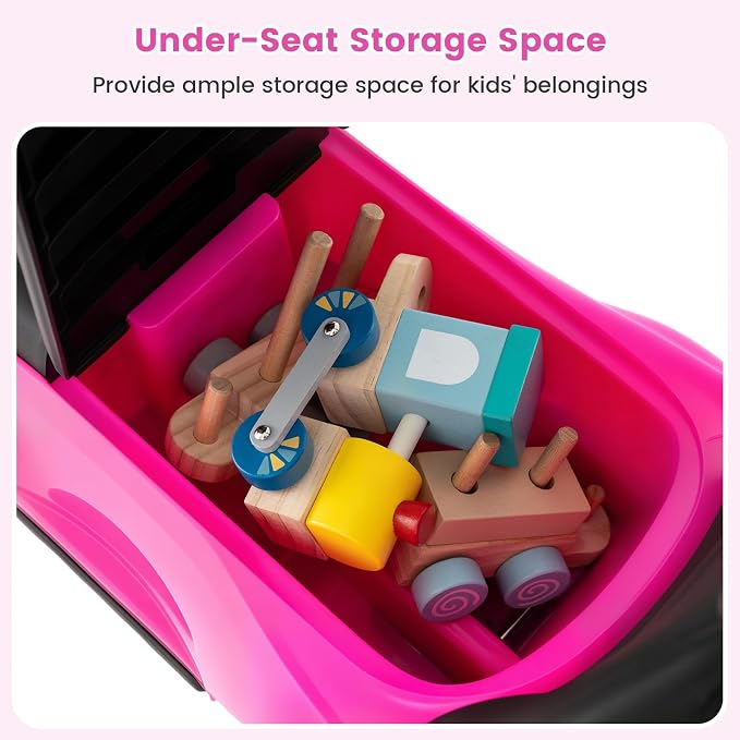 OLAKIDS Push Car for Toddlers, 3 in 1 Licensed Mercedes Benz Baby Sliding Walking with Parent Control Handle Adjustable Canopy Guardrail Under Seat Storage, Kids Ride on Toys with Horn (Pink)