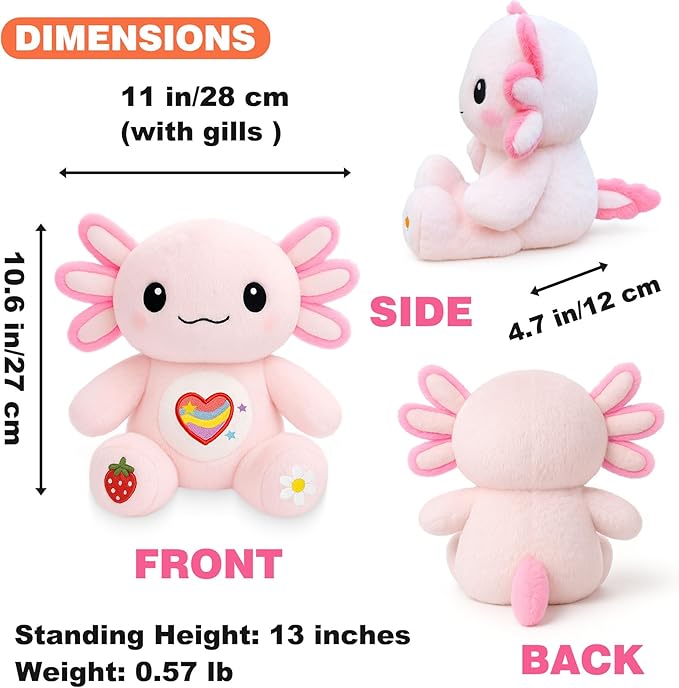 KUMANEKO Cute Axolotl Plush Gift Set with 12 Pcs Axolotl Stuffed Animal Clothes & Accessories, 13-Inch Axolotl Toy, Birthday/Graduation Gifts for 3/4/5/6/7/8/9/10/11/12 Girls Kids