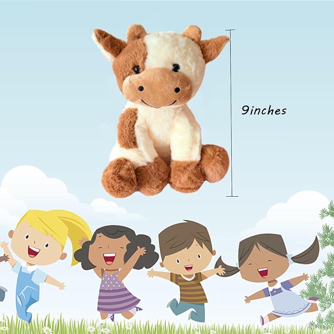 BSVOME 9 inches Cow Stuffed Animal Soft Plush Cute Cow Doll for Boys Girls (Brown Cow)