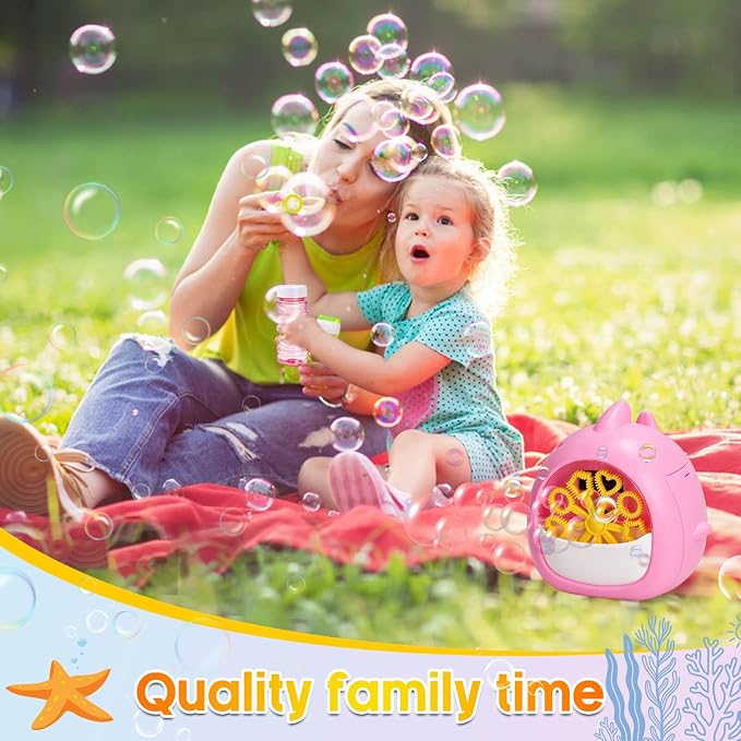 JONEG Bubble Machine Toys for Kids 3-8 Years Old - Bubble Blower Maker with Solutions, Outdoor Toy, Birthday Gift for 3 4 5 6 7 8 Year Old Girls Boys Toddlers