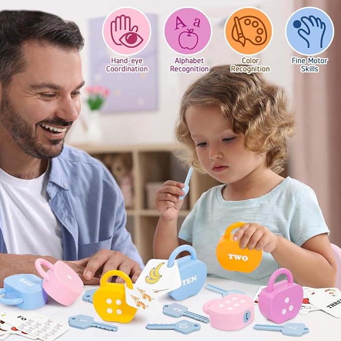 Locks and Key Toddler Toys, Number Counting Cause and Effect Toys for Kids Ages 3-5, Preschool Learning Activities, Kindergarten Classroom Must Haves, Montessori Toy for 3 Year Old