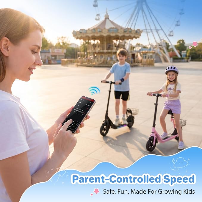 iScooter 2-in-1 Kids Electric Scooter ik7,Up to 12mph&10Miles Range,250W Motor, Headlight & Brake Taillight, Removable Seat&Basket, Smart App Parental Control,Electric Scooter for Kids Ages 10-14