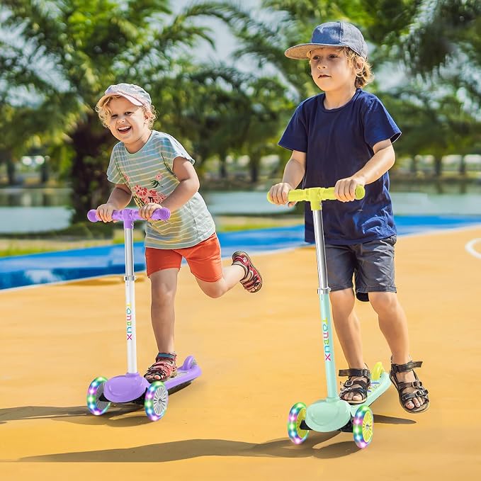 TONBUX Kids Scooter for Ages 3-5, Toddler Scooter with Light-Up Deck and Wheels, Adjustable 4-Level Height 3-Wheel Scooters for Kids, Lean-to-Steer Design