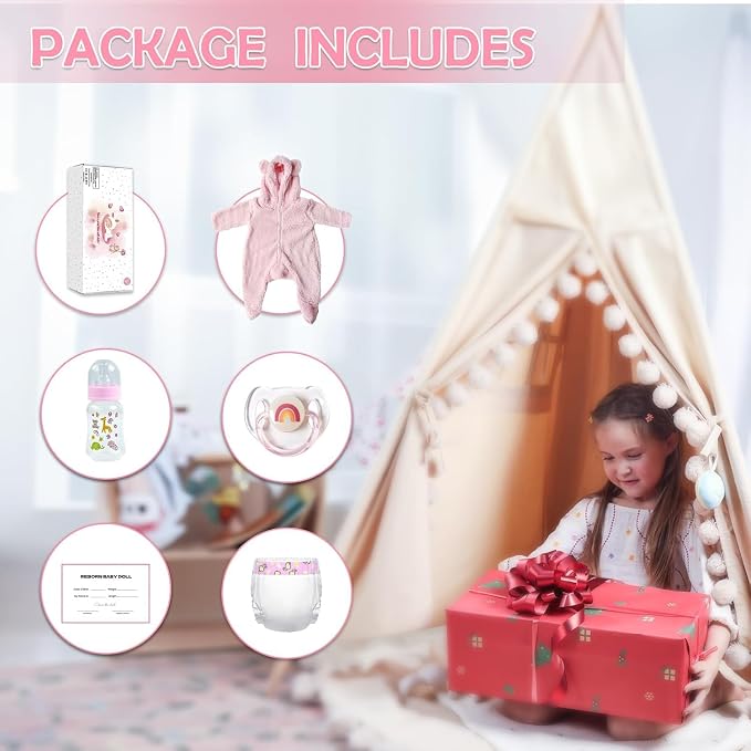 WOOROY Realistic Reborn Baby Dolls Girl- 20 Inch Lifelike Reborn Baby in Pink Plush Outfit, Real Life Baby Doll Handmade Collectible Gift with Accessories Set for Kids 3+