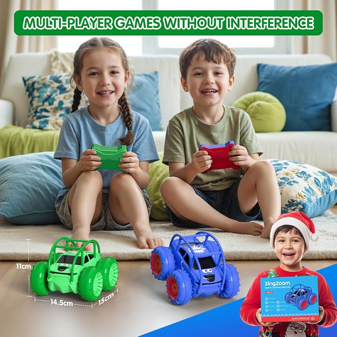 Remote Control Car, Fast Direct Charging RC Cars Amphibious Rechargeable Stunt Car 360° Rotating LED 2.4Ghz 4WD All Terrain Water-Resistant Toy Christmas Birthday Gift for Kids Boys