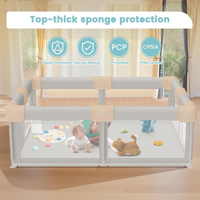 Besuhot Baby Playpen Baby Playard, Play Pen for Babies and Toddlers with Gate, 50x50 Fence, Sturdy Safety Playpen, Indoor & Outdoor Kids Activity Center (Pack of 2)