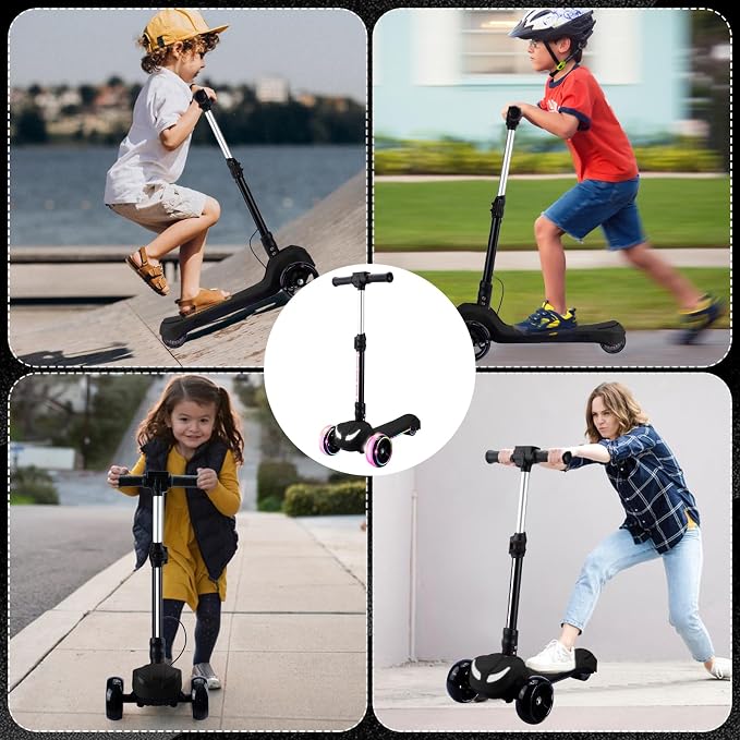 24V Electric Scooter for Kids w/150W Powerful Motor, Thumb Throttle, LCD Screen, Bluetooth, Light-Up Stem Deck & Wheels, 3 Adjustable Heights, 5MPH Safe Speed, 3 Wheel Electric Scooter for Kids