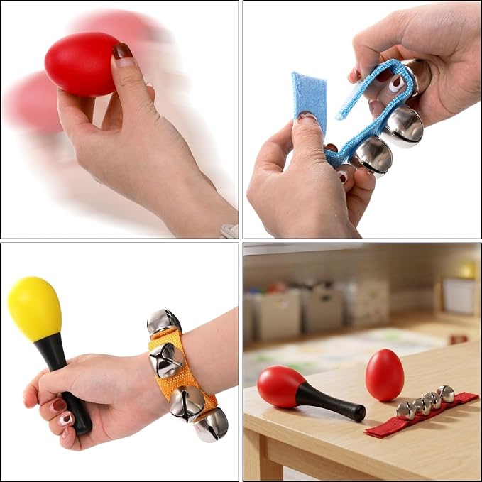 Cididu 60 Pcs Shaker Musical Instruments, 20 Pcs Kids Egg Shaker with 20 Wrist Hand Band Bells and 20 Sand Hammer Shakers, Kids Music Early Learning Percussion Toy Easter, Ideal Gift for Music Lovers
