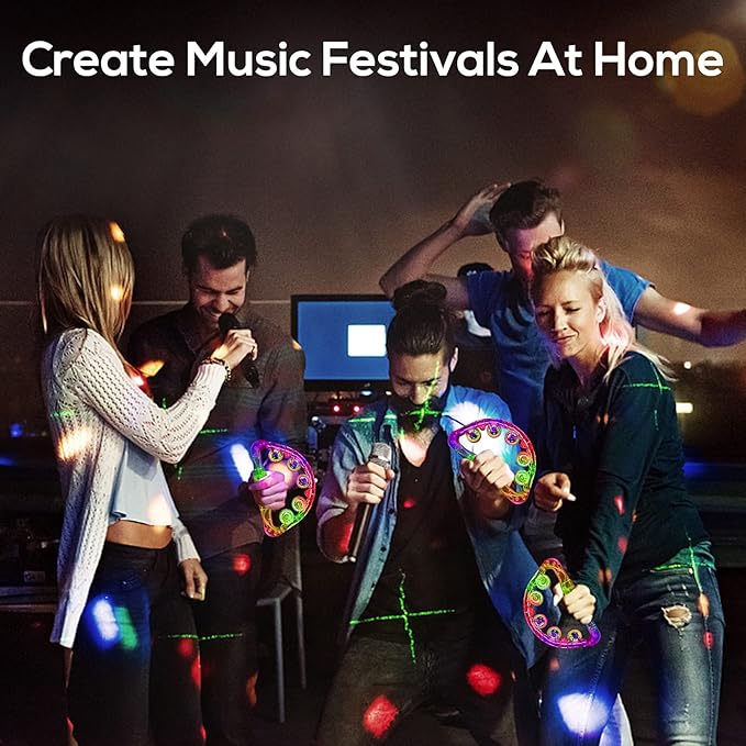 Light Up Tambourines for Adults, Sensory Toys for Kids with Autism,Musical gifts and Karaoke toys for special needs kids, Fun Neon Glow for Birthdays & Concerts (1 PCS)