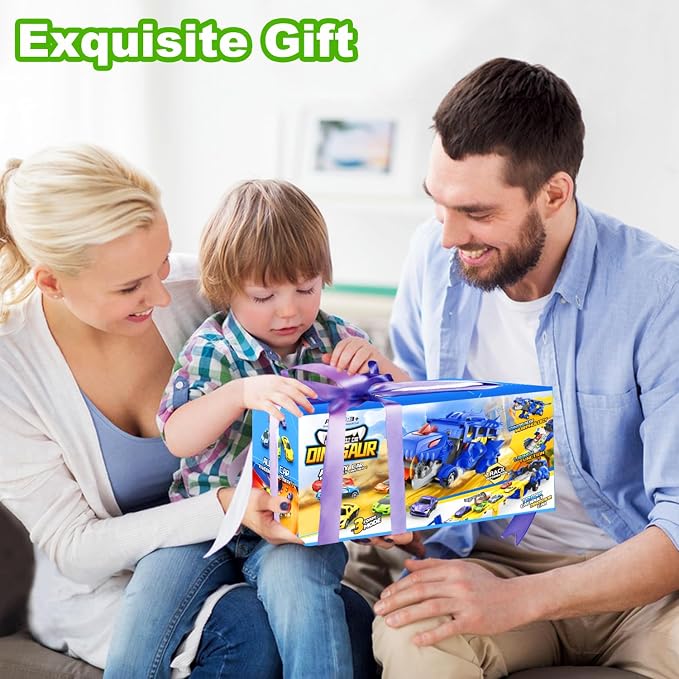 Dinosaur Toys for Kids 3-5, Dinosaur Truck with 6 Cars Toys, Car Track Set, Birthday Gifts Toys for 3 4 5+ Year Old Boys Girls, Transport Carrier Truck for Toddlers, Chritsmas Gifts