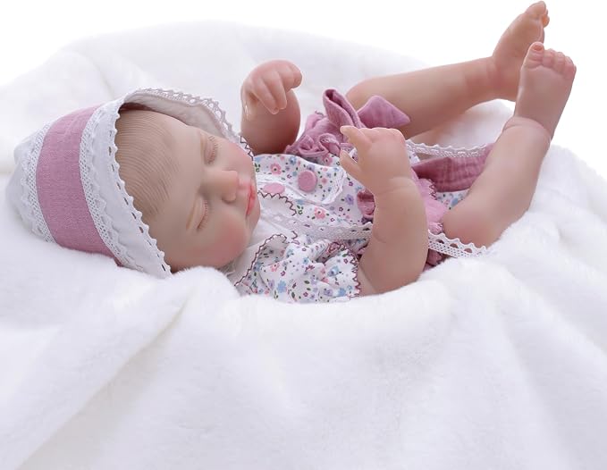 Reborn Baby Dolls – 20 Inch Real Baby Dolls that Look Real, Full Body Vinyl Girl Doll in Purple Romper with Bow & Bonnet, Lifelike Newborn with Accessories, Gift for Girls Ages 3+