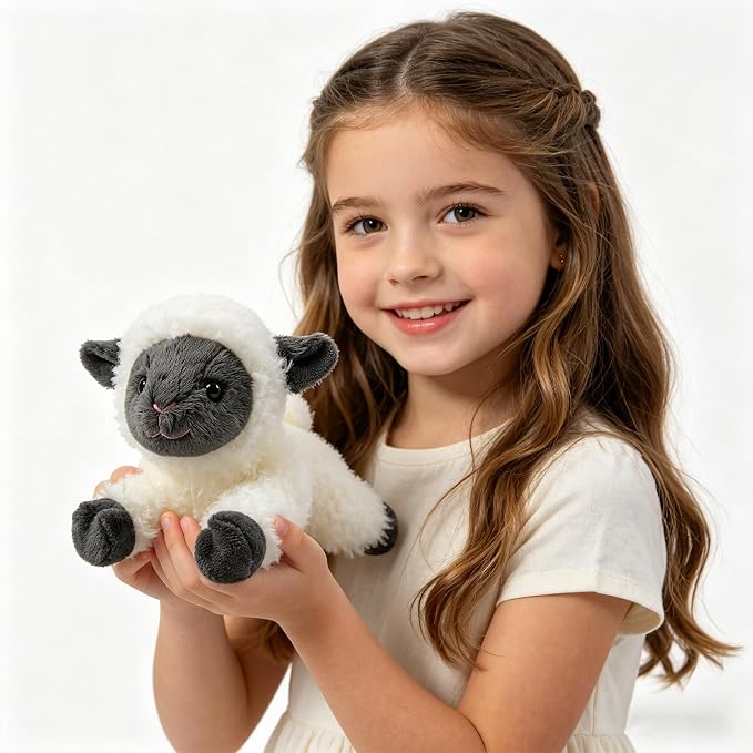 Sheep Stuffed Animal for Kids,8 inch Realistic Animal Plush Sheep Toy Lying Down Posture Animals,Plush Lamb for Boys Girls Adult Birthday Hug Teaching(S-Black Sheep)