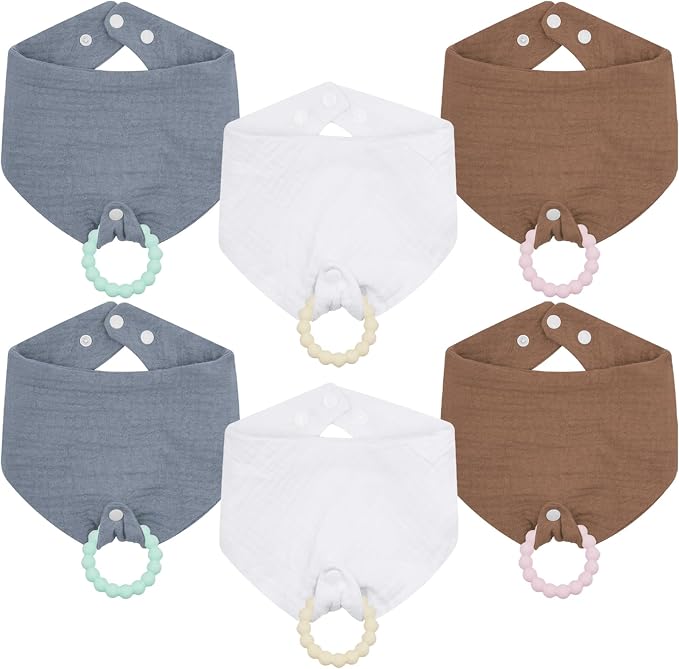 6-Pack Baby Bandana Drool Bibs & Teething Toys for 0-24 Months, Safety for Newborns and Toddlers