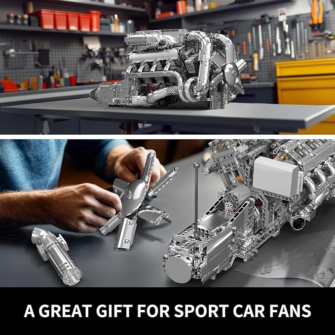 Mould King V8 Twin-Turbo Engine Model Kit That Runs, Mini Engines Building Blocks Set for Adults with Battery and Motor, Engineering Construction STEM Toy for Teens(2899 PCS)
