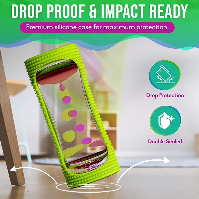 BUNMO Liquid Motion Bubbler Sensory Toy for Kids & Adults – Gentle Fidget Toy for Mindfulness – Stimulating Visual Sensory Experience – Colorful Bubble Fidget Timer for Desk & Travel - Green