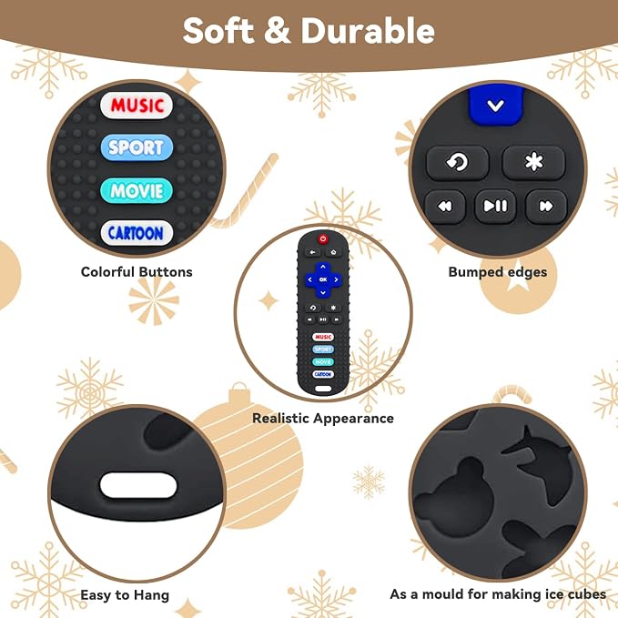 3 Pack Remote Control Shape Silicone Teethers for Babies Chew Toys, Teething Toys for Infant Toddlers,Baby Remote Control Toy (Blue&Grey&Beige)