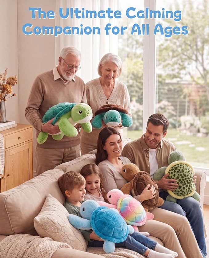 gnomantic Turtle Weighted Stuffed Animals - 22 Inch 4.5 Pounds Weighted Plushies Sea Turtle Stuffed Animal - Big Tortoise Plush - Cute Plush Toys Gifts for Kids & Adults (Blue)