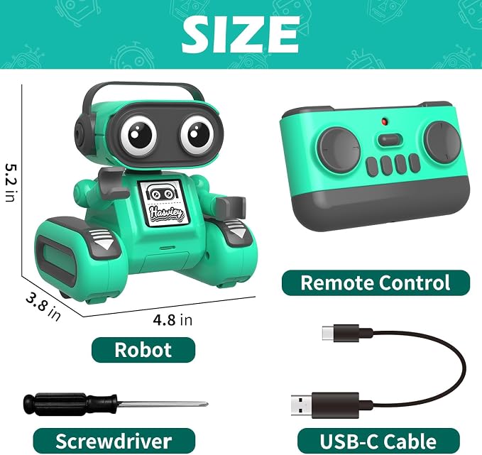 Green Rechargeable Remote Control Robot Toy for Kids Ages 3+ | Auto Demo, Recording & Repeat, Flexible Head & Arms, Rechargeable RC Robot, Great Birthday & Christmas Gift for Little Kids