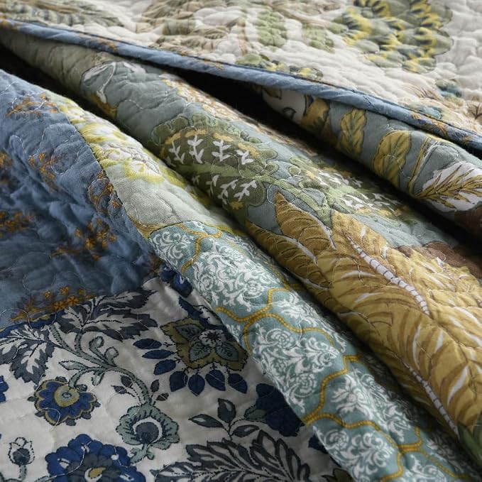 Cotton Bedspread Quilt Bedding Sets Reversible Coverlet Sets Comforters Rustic Paisley Floral Patchwork Sage Green Bedspread, Queen Size