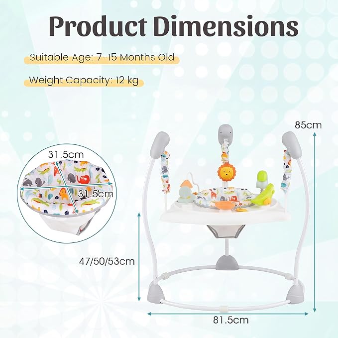 HONEY JOY Baby Bouncer Activity Center, Infant Jumper and Table w/ 360° Rotary Seat, 3 Adjustable Heights, Music, Sounds & Developmental Toys, Activity Center for Babies (White)