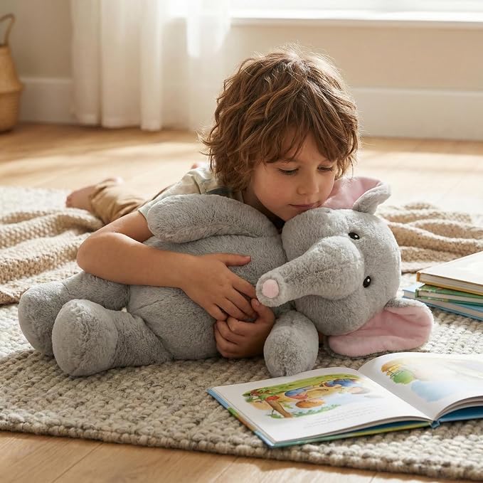 WEIGEDU Dressable Stuffed Animal Fits 3-6M Toddler Clothes, 24.4" Large Plush Toy with Long Limbs for Pretend Play, Soft Huggable Companion - Elephant