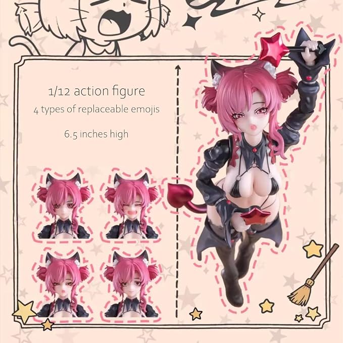 LEBOO EXSSRION 1/12 Action Figures Hoshikawa Neco Witch 6.3'' Movable Collectible Anime Figurine Model Kit, Ages 15+ (Red Version)