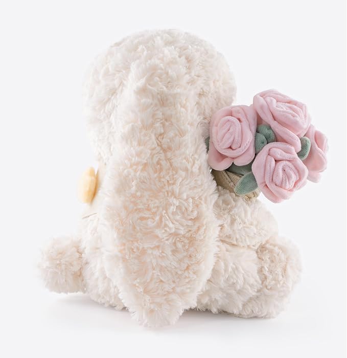 11.4" Adorable Bunny Plush Stuffed Animal - Hugging Rose Bouquet, Ultra-Soft Cuddly Toy, for Girls, Kids, Valentine's Day (White/Pink)-A Surprise that Never Fades