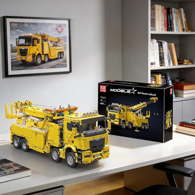 Mould King 17028 Road Rescue Crane Truck Building Blocks, APP & Remote Control Motorized Engineering Tow Truck, 4883 PCS Large Construction Vehicle Model, Advanced Mechanical Building Kit for Adults