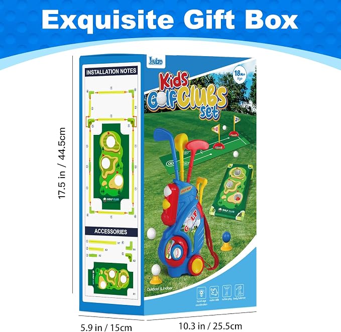 Toddler Golf Set for Boys Girls 2 3 4 Years Old, Upgraded Kids Golf Cart with Putting Mat & Cornhole Board, Outdoor Indoor Sports Toys, Blue