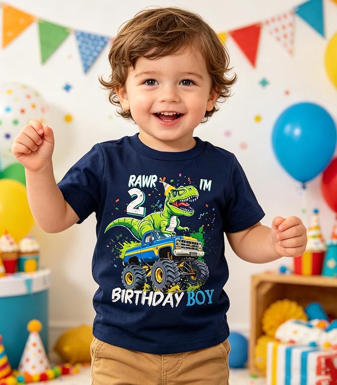 Lovekider 2-5 Years Birthday Boy Shirt Construction Party T-Shirts Excavator Cotton Short Sleeve Tee Dark Grey