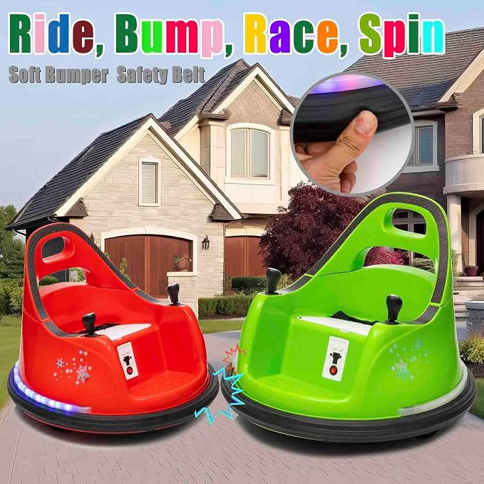 FINITO 12V Ride On Electric Bumper Car for Kids with Remote Control, 360 Degree Spin, LED Lights, Music, Safety Belt for Age 3+ Years Kids, Gift for Boys and Girls