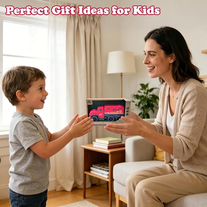 Aigitoy Toddler Car Toys for 1-3 Year Old, Red Fire Rescue Truck, BPA Free, Phthalates Free, PVC, Recycled Plastic, Construction Truck, Kids Outdoor Toys, Christmas Birthday Gifts for Boys Girls