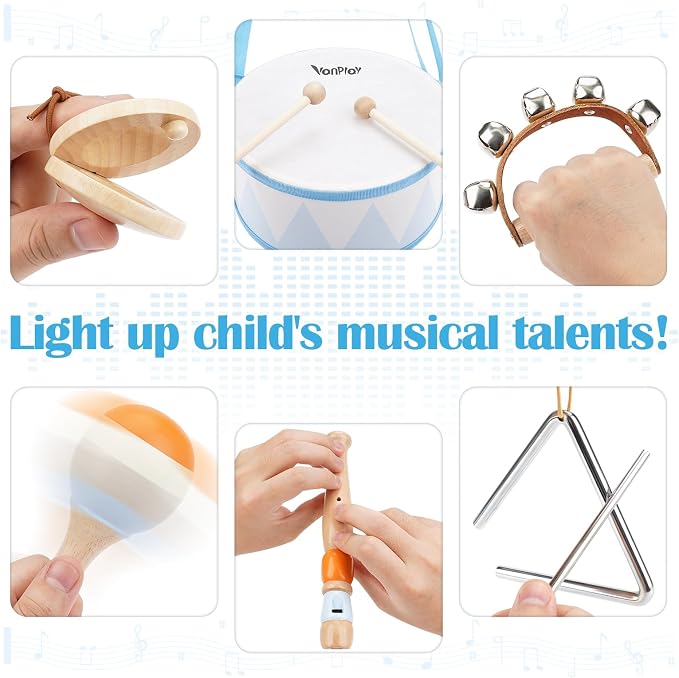 Vanplay Drum Set for Toddler - Toys for 2 3 Year Old Boy Girls Birthday Gifts - Wooden Musical Instruments for Toddlers 2-4, Preschool Montessori Music Toys with Snare Drum for Kids Age 3-5