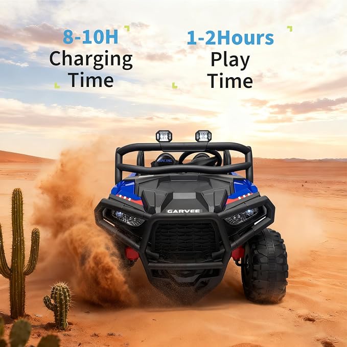Garvee 24V Ride On Toys for Big Kids, 2 Seater Electric UTV Car with Remote Control, 4-Wheeler Suspension, Soft Start, 3 Speeds, Led Lights, Bluetooth, Ride on Truck Kids 2-8 Years