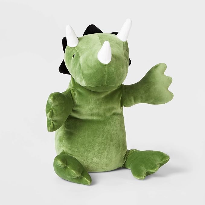 OSOCUĀ® Microwavable Heating Pad Green Triceratops Plush - 1.4 Lb Weighted Stuffed Animal Toy with Tourmaline Beads & Lavender - 16" Squished Long Dinosaur Pillow - Lumbar Back Cushion Lasting Warmth